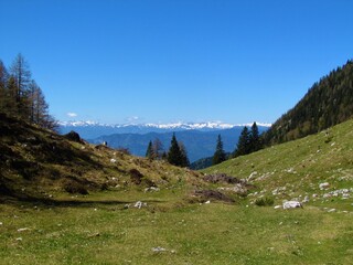 View of snow covered peaks of Julian alps, Gorenjska, Slovenia