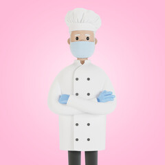 Chef wearing a mask and gloves. 3D illustration in cartoon style.