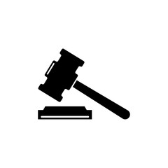 Judge Gavel, Auction Hammer, Judgement Mallet. Flat Vector Icon illustration. Simple black symbol on white background. Judge Gavel, Auction Hammer sign design template for web and mobile UI element.