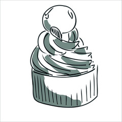 cupcake. cake. whipped cream. black and white dessert. monochrome. sweet. postcard minimalism, vector eps 10