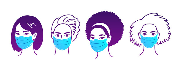 Illustrations of characters in medical masks