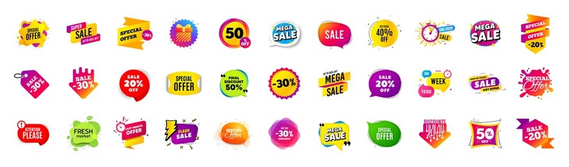 Discount offer sale banners. Best deal price stickers. Black friday special offer tags. Sale bubble coupon. Promotion discount banner templates design. Buy offer sticker. Super deal set. Vector