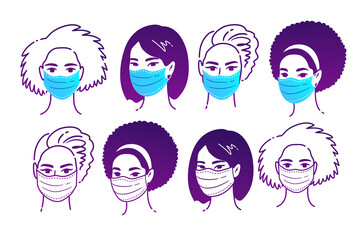 Female portraits in medical masks