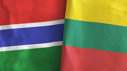 Lithuania and Gambia two flags textile cloth 3D rendering