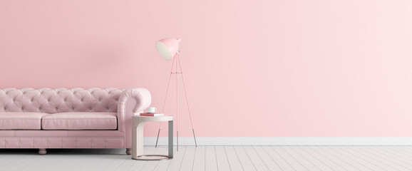Mock up, Empty pink Living room, interior design with copy space 3D Render 3D illustration
