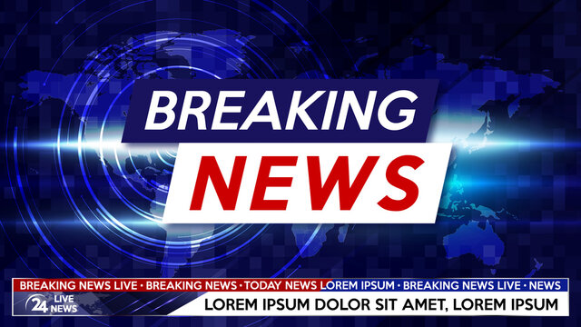 Breaking news live on world map background. Background screen saver on breaking news.
