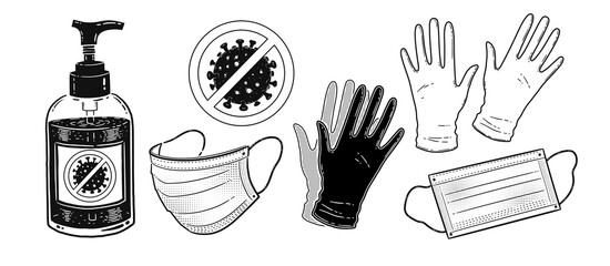 Illustration set of protection items
