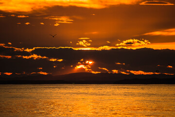 Dramatic and beautiful sunset seascape of Kushiro, Hokkaido, Japan