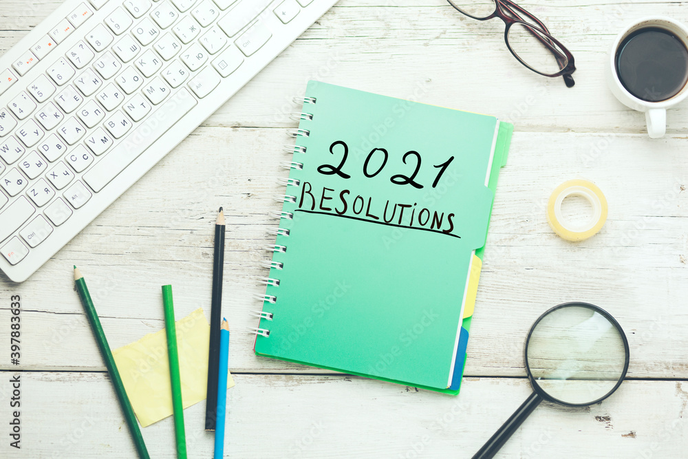 Poster 2021 resolutions with computer