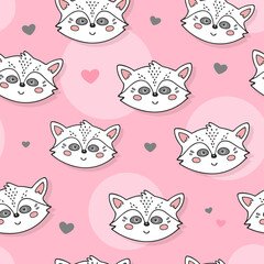 Cute seamless pattern with pretty racoons. Great for baby fabric, textile, wallpaper. Kids cartoon vector background. Pastel Colors.