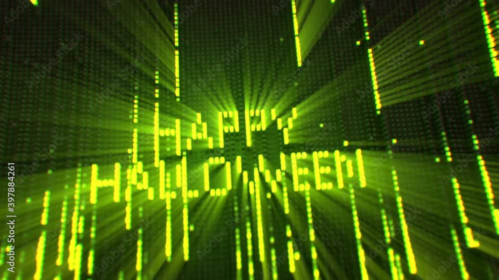 Poster shiny happy halloween text and pumpkin. seamless loop 3d render animation