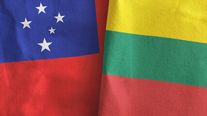 Lithuania and Samoa two flags textile cloth 3D rendering