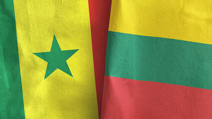 Lithuania and Senegal two flags textile cloth 3D rendering