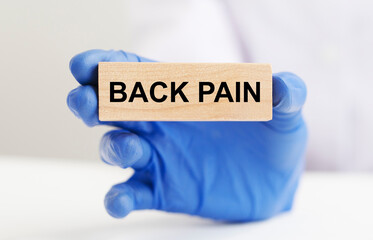 Back pain inscription or words. Health problem and medical help with backache