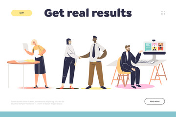 Business consulting development and results concept of landing page with team of businesspeople