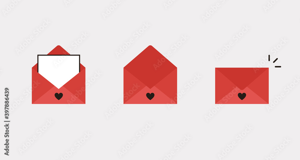 Poster set flat icon vector letters in open and closed envelopes. receive and send messages. postcards for 