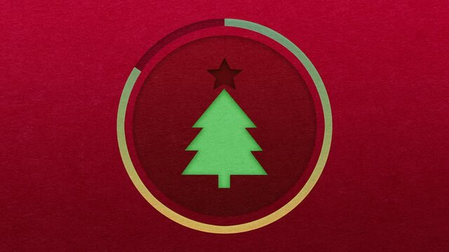 Christmas loading circle and tree, seasonal illustration on a red textured background