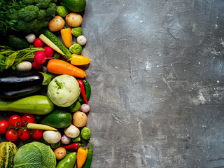 Set of vegetables on dark background.