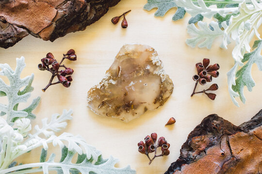 Agate with Dusty Miller and Natural Elements
