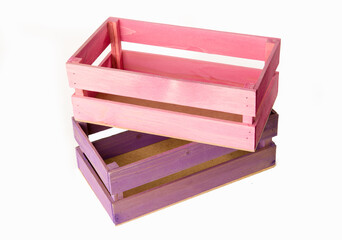 pink wooden decorative boxes on white background