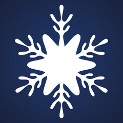 Snowflake. Festive ornament. Vector illustration. Isolated blue background. Flat style. A fragile crystal of intricate shape. Frostwork. Snow flakes. Frozen star. Arctic icon. Christmas. New Year.