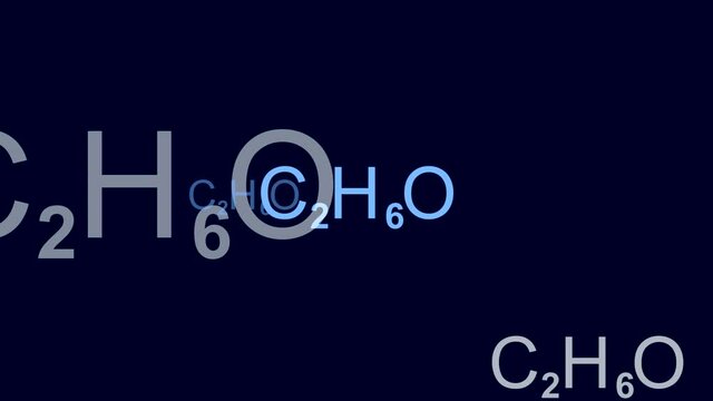 Animation with alcohol chemical formula C2H6O on the blue background (seamless loop)