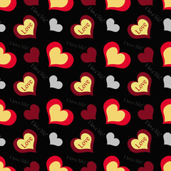 Hearts with letters on a black background