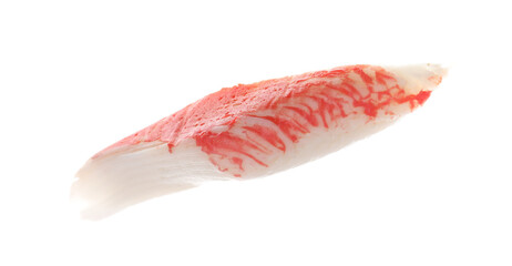 Piece of fresh crab stick isolated on white