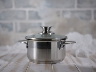 Casserole on white table in the kitchen