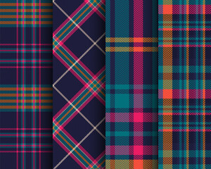 Set of tartan seamless pattern. Checkered Scottish plaid. Striped Christmas print in Scottish style