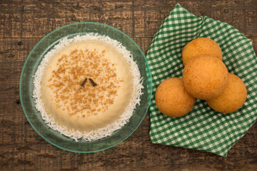 Natilla and buñuelos traditional colombian food.