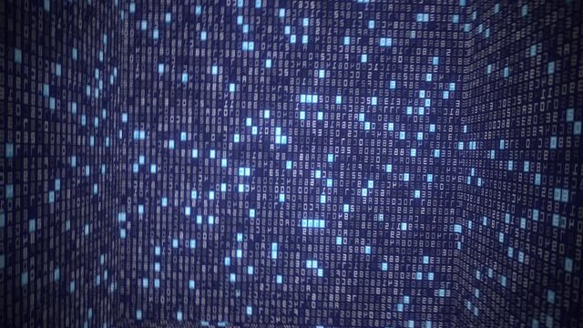 Looping 3D animation, rotating astract hi-tech cube made with computer code. Big data processing or futuristic IT concepts - Powered by Adobe