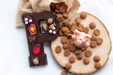 Chocolate letter P, pepernoten cookies, celebrations from Sinterklaas