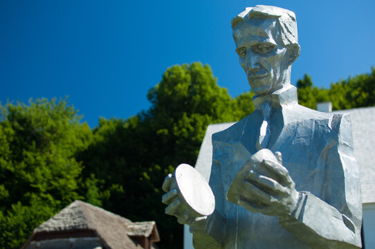 Smiljan, Croatia - July 11, 2015: Nikola Tesla sculpture by Mile Blazevic, Memorial Centre in Smiljan, Lika