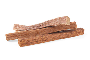 Pile of sandalwood sticks isolated on a white background. Chandan or sandalwood.