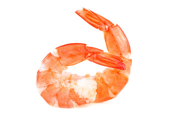 Two cooked unshelled tiger shrimps isolated on a white background. Steamed tiger shrimp.