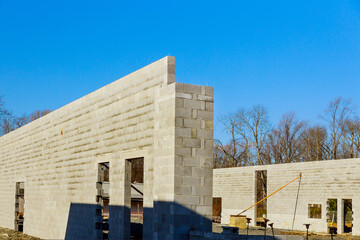 Raw industrial building walls with concrete blocks