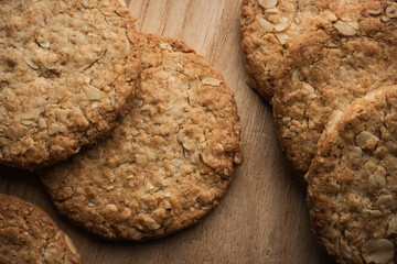 Oat cookies whole grains on wood table
