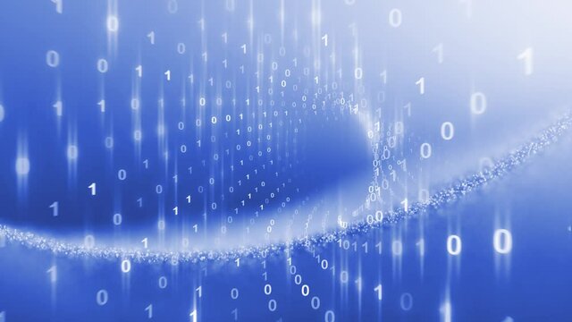Glow binary code tunnel animation and shiny artistic waves background.