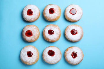 Hanukkah doughnuts with jelly and sugar powder