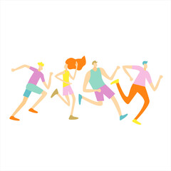 Naklejka na ściany i meble Group male female runner club sport jogging