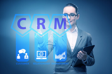 CRM custromer relationship management concept with businesswoman