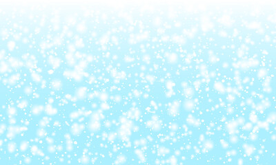Snow background. Winter snowfall. White snowflakes on blue sky. Christmas background. Falling snow.