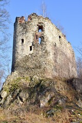 Zamek Miecz w Świeciu. Ruiny średniowiecznego zamku z XIV w. we wsi Świecie na Dolnym Śląsku