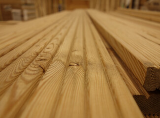 wooden decking boards with blurred ends, selective focus. For product demonstration montage
