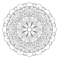 Mandala frame line vector. A symmetrical monochrome round ornament.