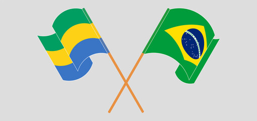 Fototapeta na wymiar Crossed and waving flags of Gabon and Brazil