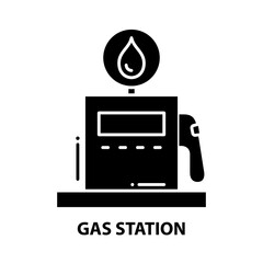 gas station icon, black vector sign with editable strokes, concept illustration