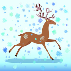 Reindeer covered in snowflakes. Winter season, new 2021. Vector illustration.