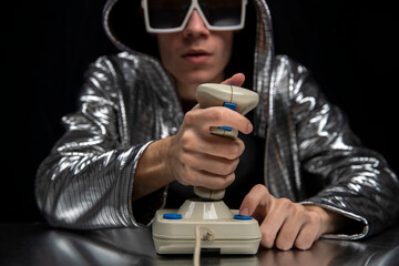 Young man playing video game